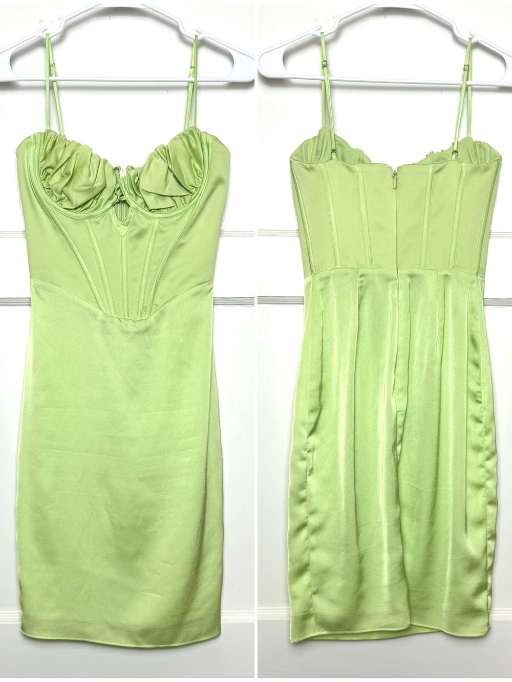 HOUSE OF CB Mint Satin Sweetheart Neck Bustier Corset Bodice Bodycon Dress XS‎ - Picture 12 of 17